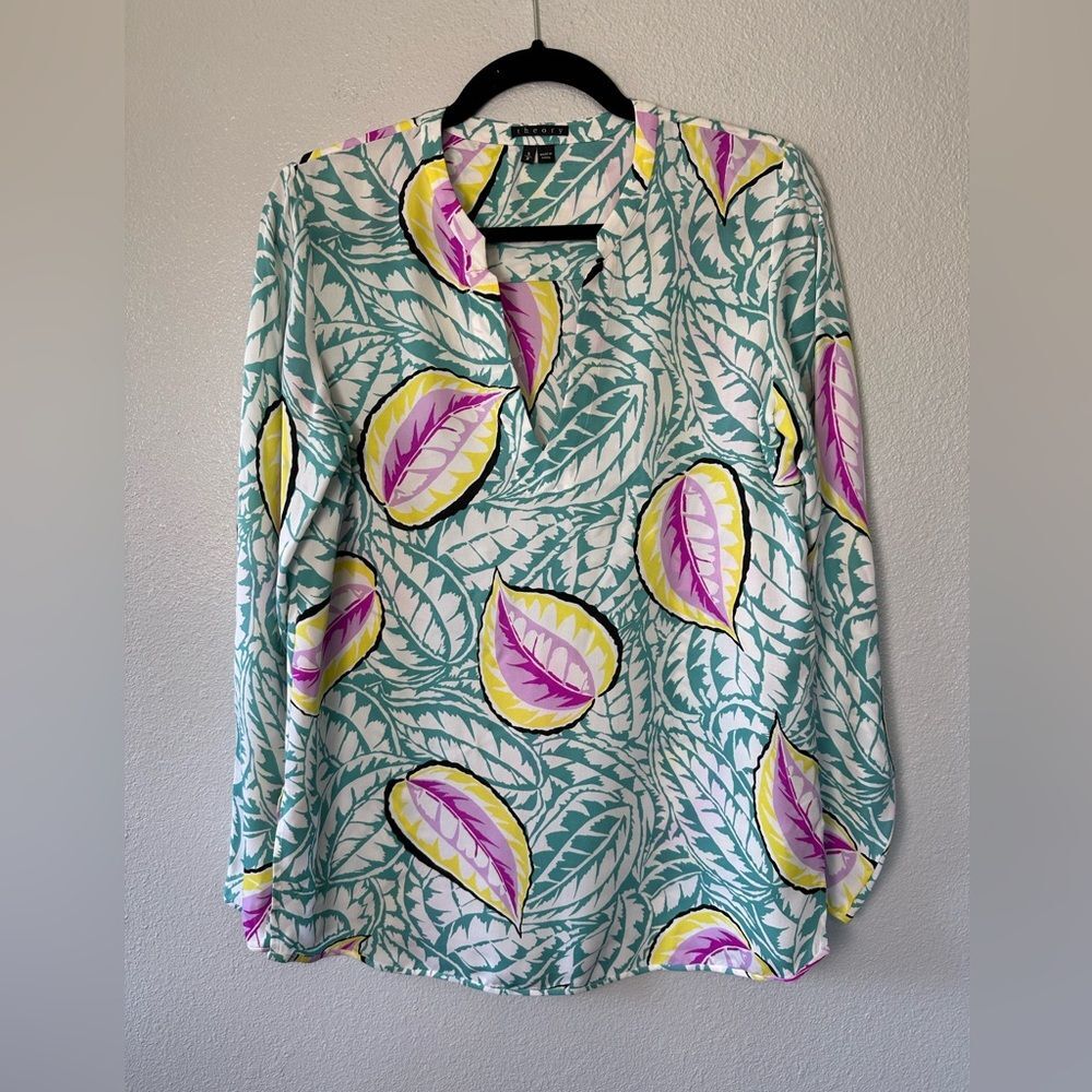 Theory "Walda" Caribbean Floral Silk Shirt Size S